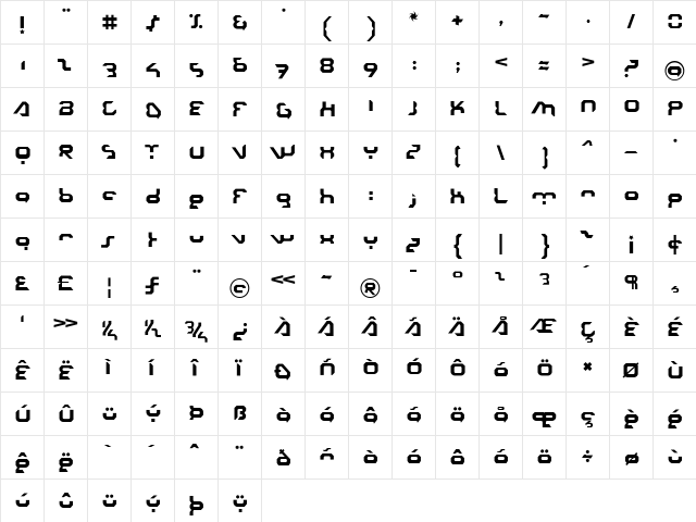 Urbanite Medium  glyph index