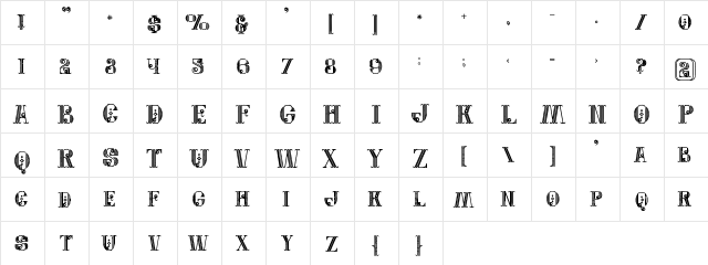 jewel bold grunge Regular  glyph index