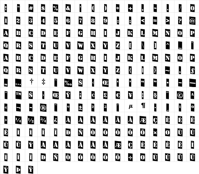 a_DodgerCmDn Regular  glyph index