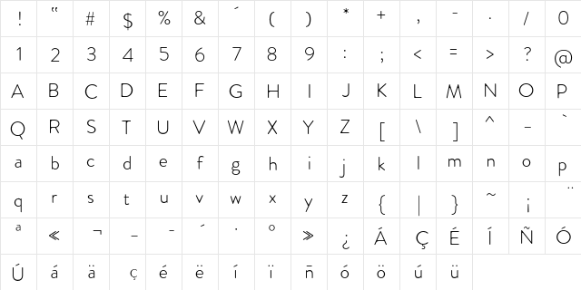 Febrero Light  glyph index