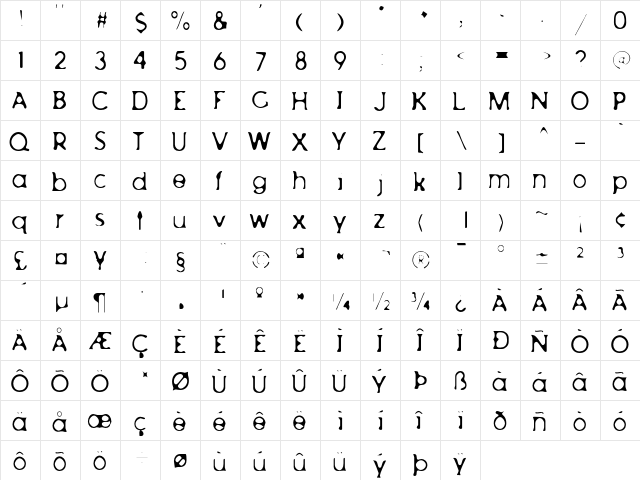 AchillesBlurLight Regular  glyph index