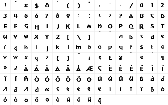 Breadline Regular  glyph index