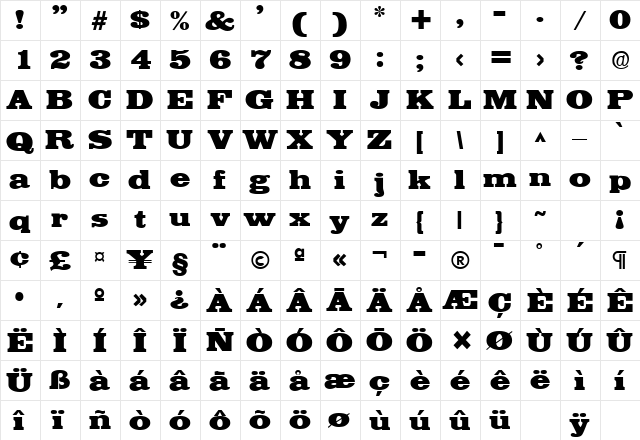 Egyptian Regular  glyph index