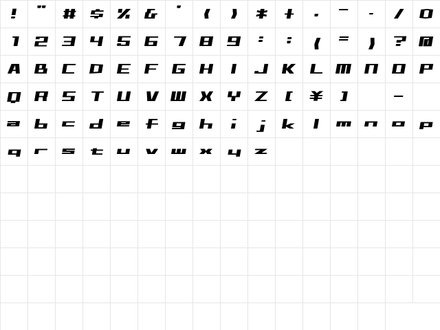 D3 Factorism Italic Regular  glyph index