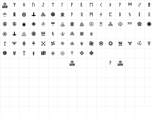 Pagan Symbols Regular  glyph index