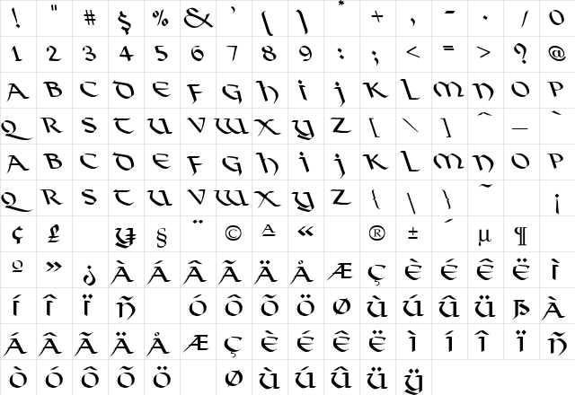 Viking-Normal Lefti Regular  glyph index