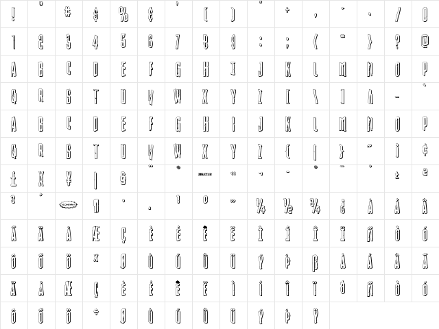 Stranger Danger 3D Regular  glyph index