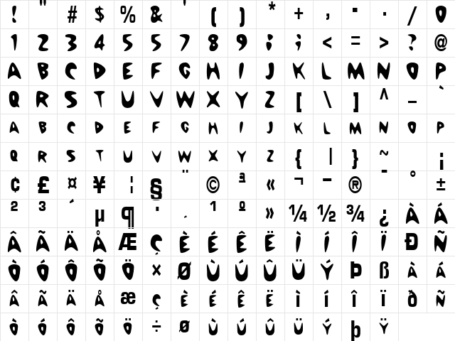 Barney Regular  glyph index