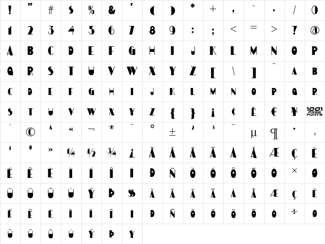 Gulfstream NF Regular  glyph index