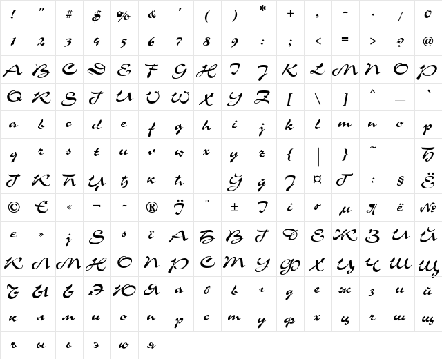 Corrida Regular  glyph index