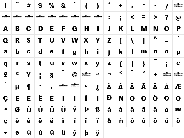 Boring Sans A Trial Bold  glyph index