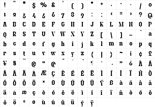 Granite Alternate  glyph index