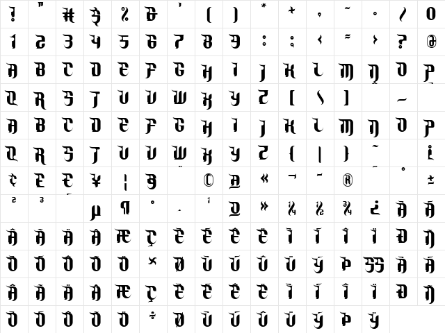 NoniTooRegular Regular  glyph index