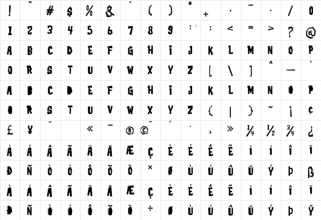 Rockidz Demo Regular  glyph index