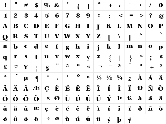 GarthGraphic-Black Black  glyph index