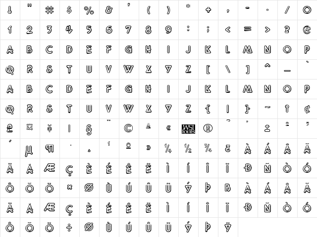 QuarkNeon Regular  glyph index