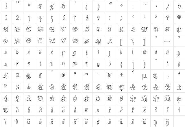 OldGerman Ho Regular  glyph index