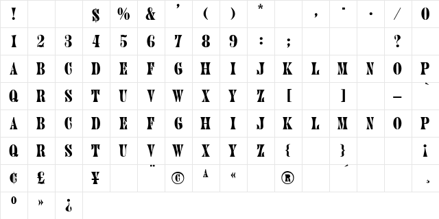 16 Regular  glyph index