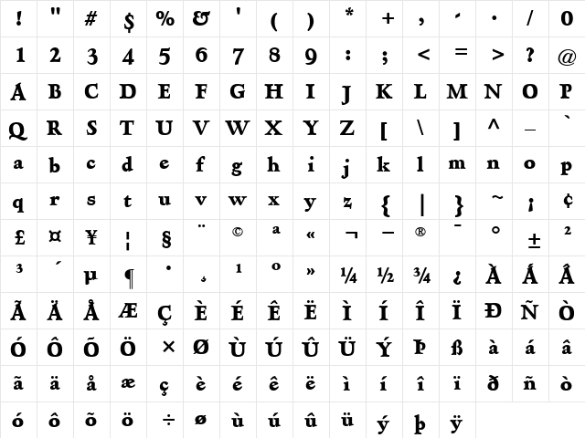 Hadriano-CondensedExtraBold Extra Bold  glyph index
