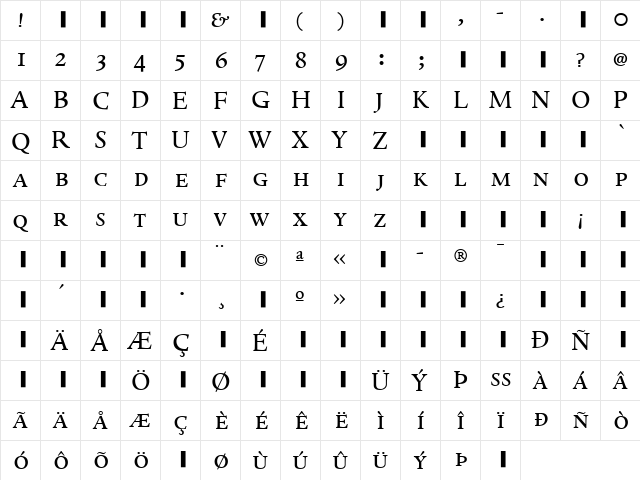 Whitenights LT Std RegularSC Regular  glyph index