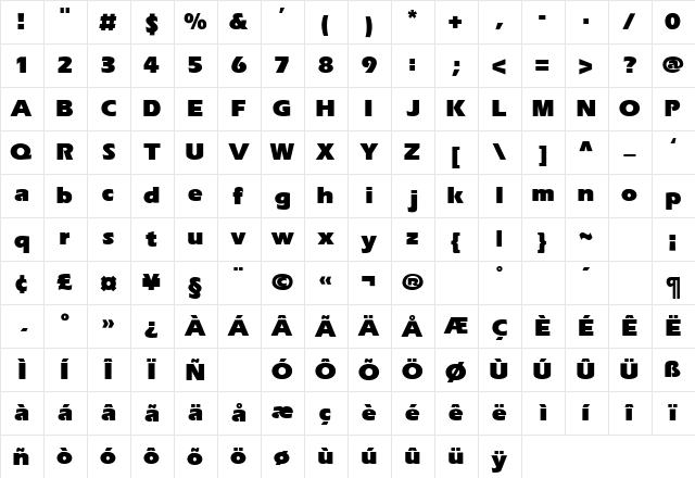 Speedo Black SSi Extra Bold  glyph index