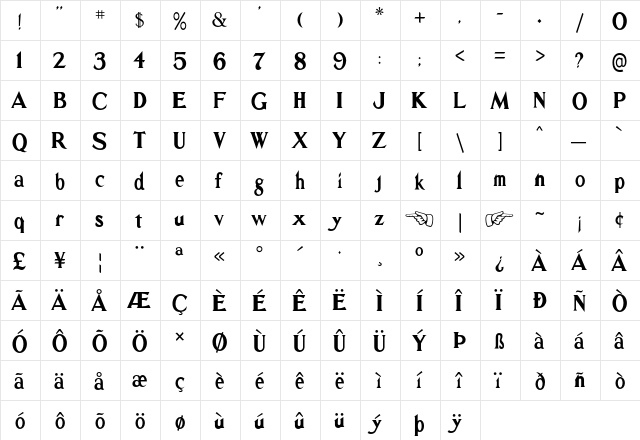 Goldburg Regular  glyph index