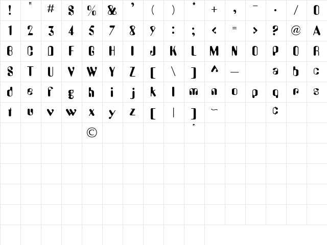 Radio 1 Regular  glyph index