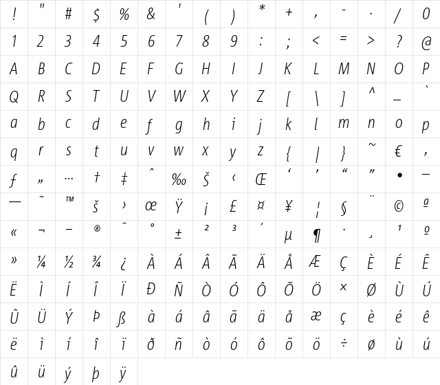 Corpid Cd LF Light Italic  glyph index