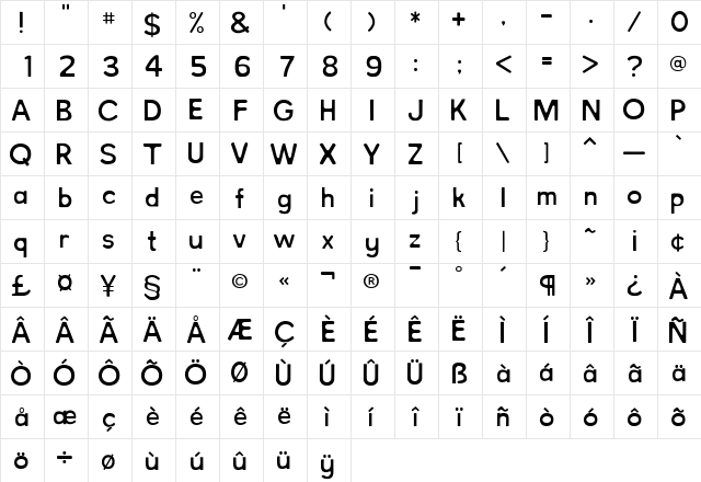 NorthBergen Light  glyph index