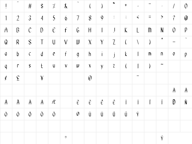 Constella Regular  glyph index