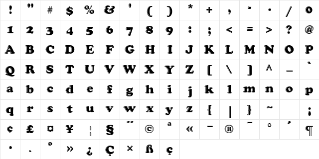 Grease Regular  glyph index