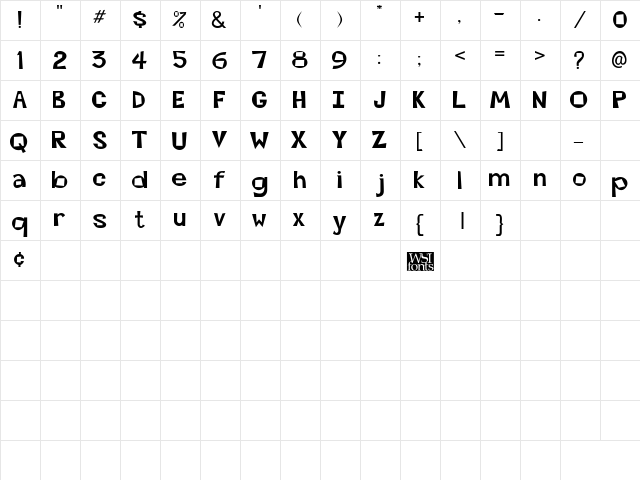 Kwirky Bold  glyph index