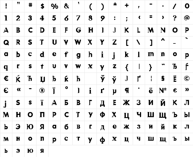 DeadHistoryCTTBold Regular  glyph index