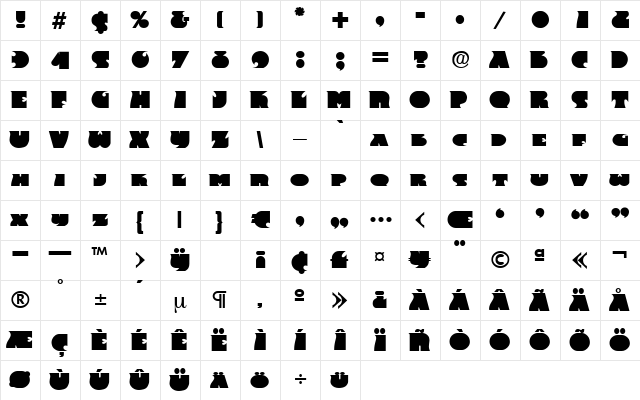 Frency Regular  glyph index