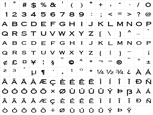 Engraver-Extended Bold  glyph index