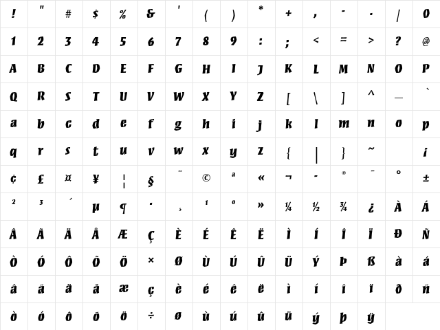Mezz Std Black  glyph index