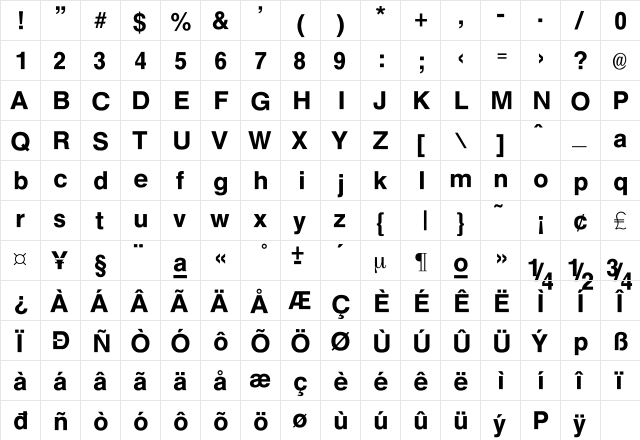 Westfalia Regular  glyph index