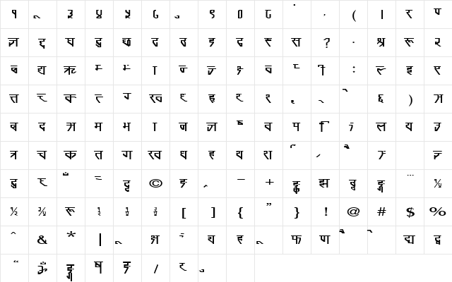 Dalal Regular  glyph index