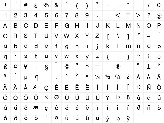 AG Schoolbook Regular  glyph index