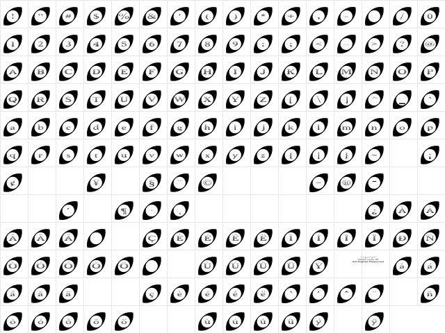 Wide Eyed Regular  glyph index