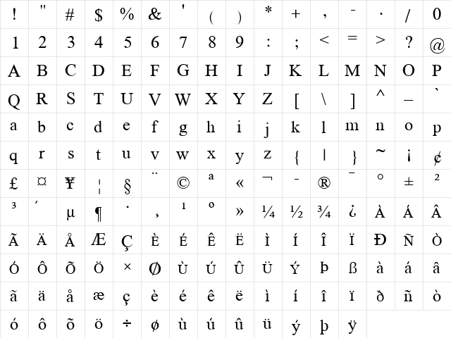 KadmosU Regular  glyph index