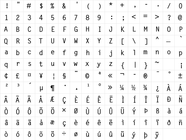 Letter Gothic MT Std Bold  glyph index