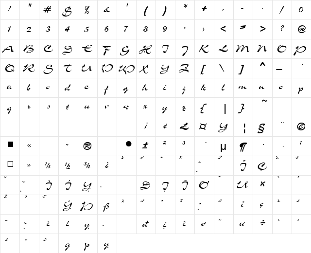 VNI-Slogan Normal  glyph index