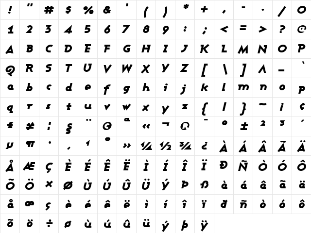 Ashby Black Regular  glyph index