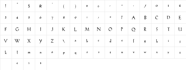 CastillaDisplaySSK Bold  glyph index