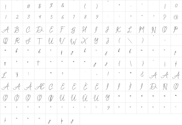 Celesta diaz Regular  glyph index