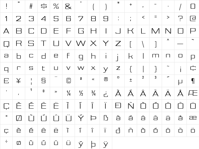Nesobrite Semi-Expanded  glyph index