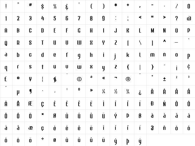 AtomicSansICG Bold  glyph index