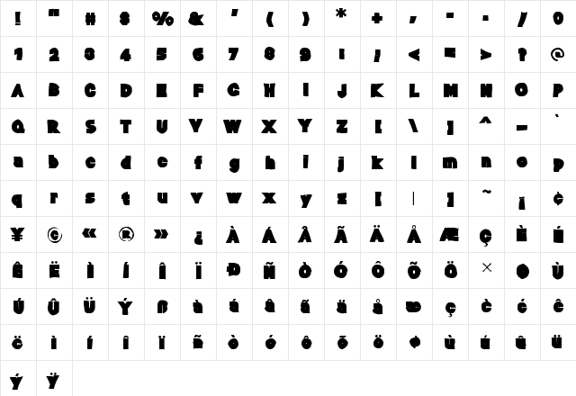 Baltar Ink Regular  glyph index