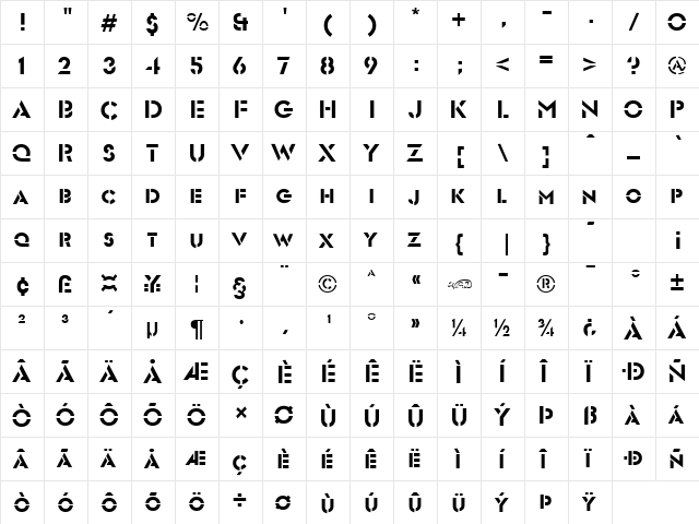 Futurist-Stencil normal  glyph index